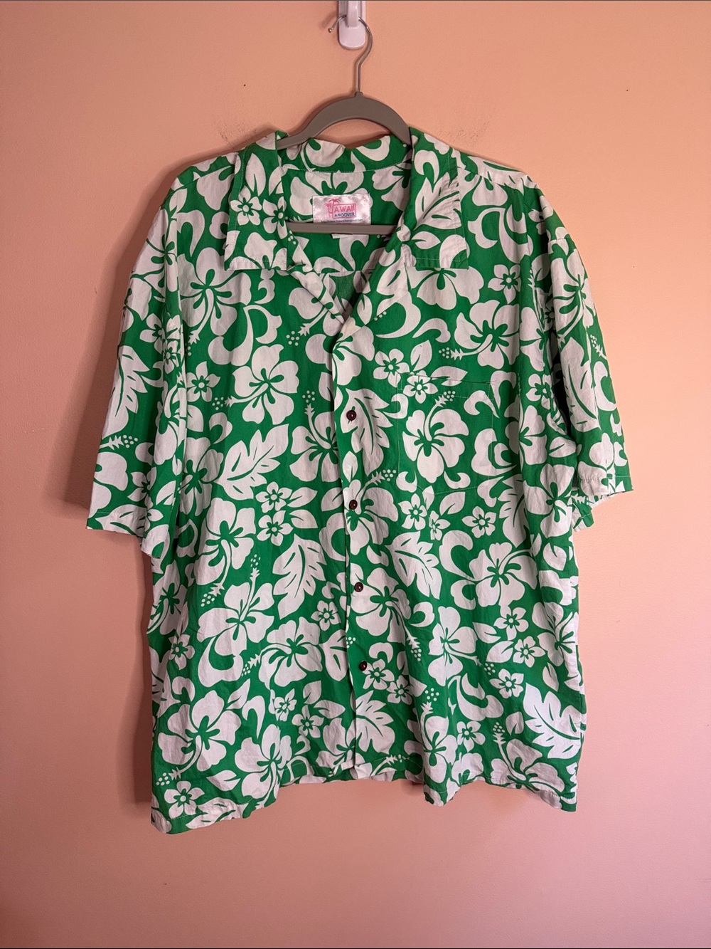 Men's Green & White Floral Camp Collar Button-Down Shirt 100% cotton